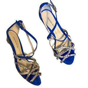 Alexandre Birman Blue Leather Python Snake Textured Strappy Sandals Womens 37.5